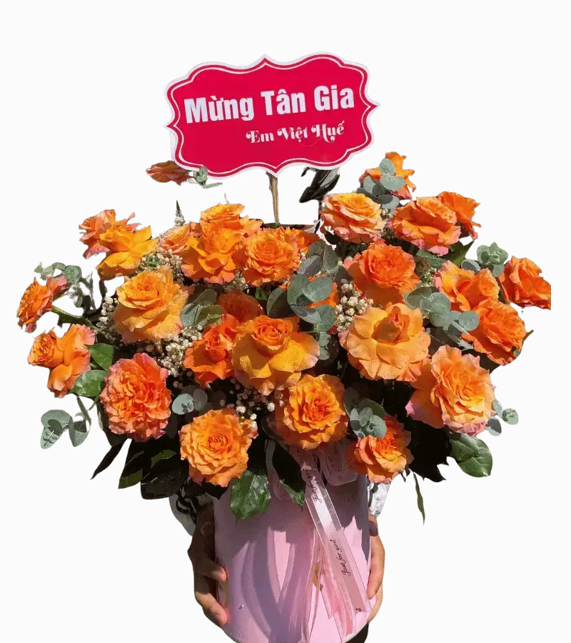 Giỏ hoa hồng cam mừng tân gia
