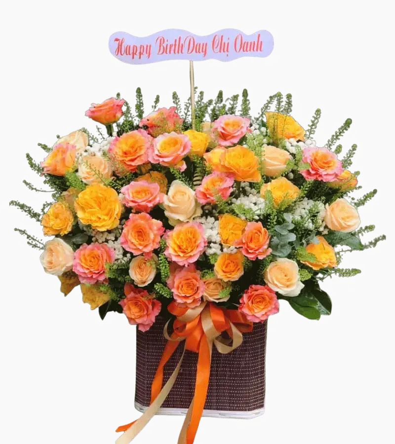 Giỏ hoa hồng vàng cam sinh nhật
