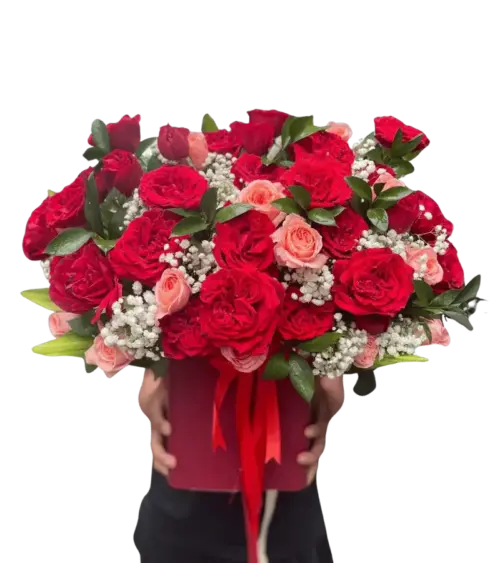 Giỏ hoa hồng đỏ hồng cam giỏ đỏ