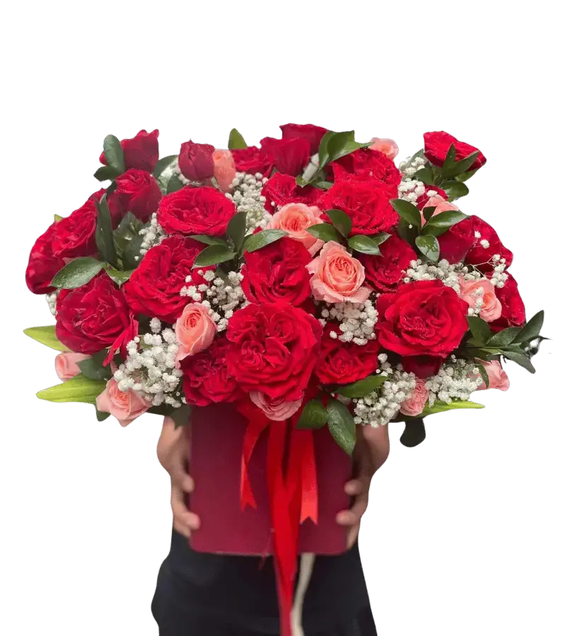 Giỏ hoa hồng đỏ hồng cam giỏ đỏ