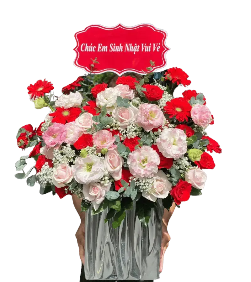Giỏ hoa mix đỏ hồng trắng
