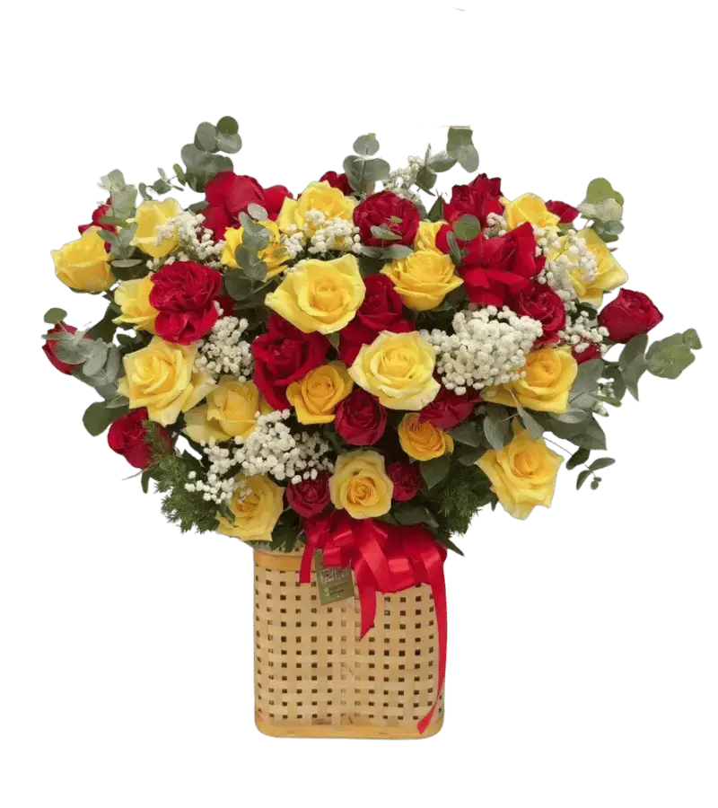 Giỏ hoa vàng đỏ rực rỡ
