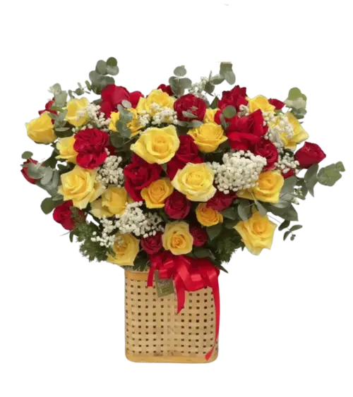 Giỏ hoa vàng đỏ rực rỡ