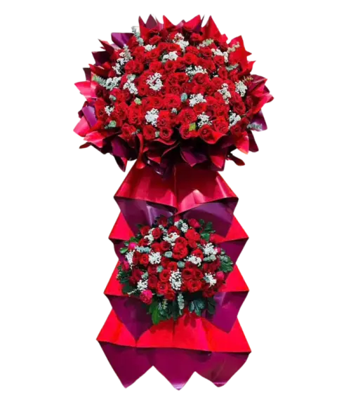 Kệ hoa khai trương đỏ 2 tầng đơn giản