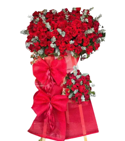 Kệ hoa khai trương đỏ nơ to