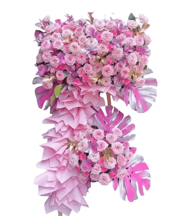 Kệ hoa khai trương tone hồng phấn