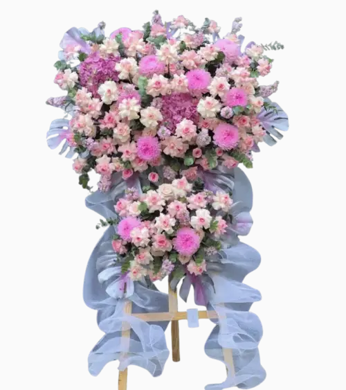Kệ hoa khai trương tone hồng tím pastel