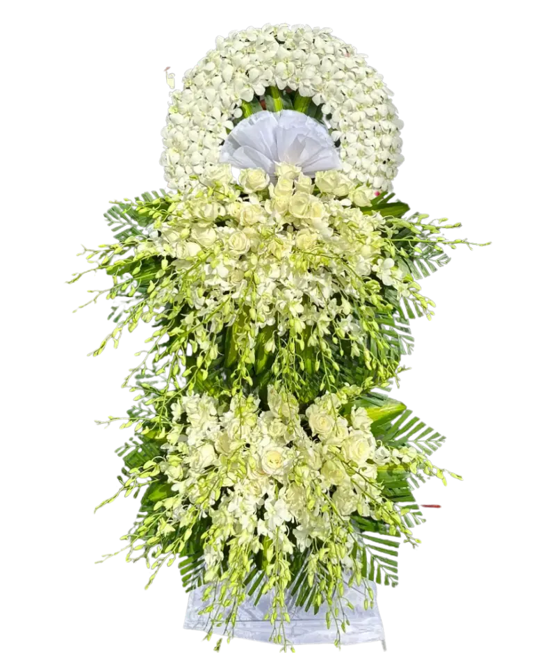 Kệ hoa tang lễ lan trắng hồng trắng