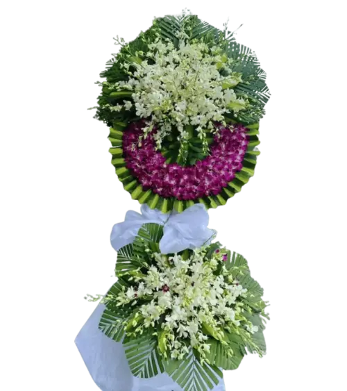 Kệ hoa tang lễ lan trắng lan tím cẩm nơ trắng