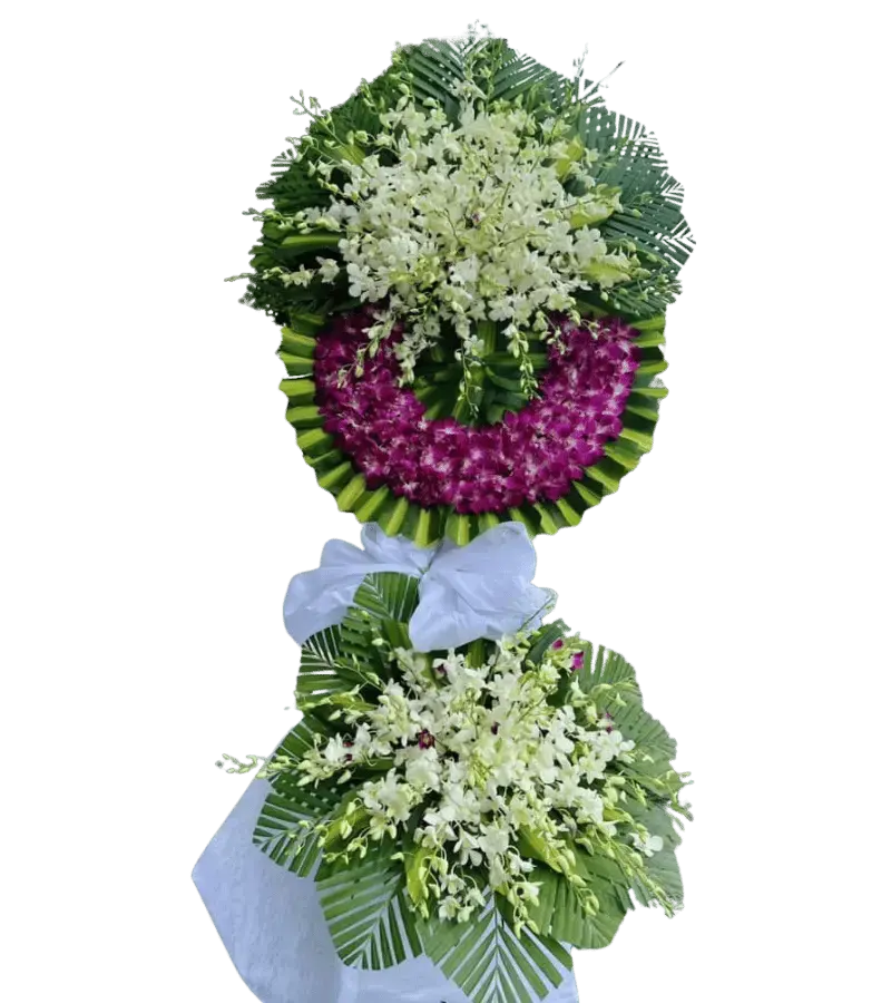 Kệ hoa tang lễ lan trắng lan tím cẩm nơ trắng