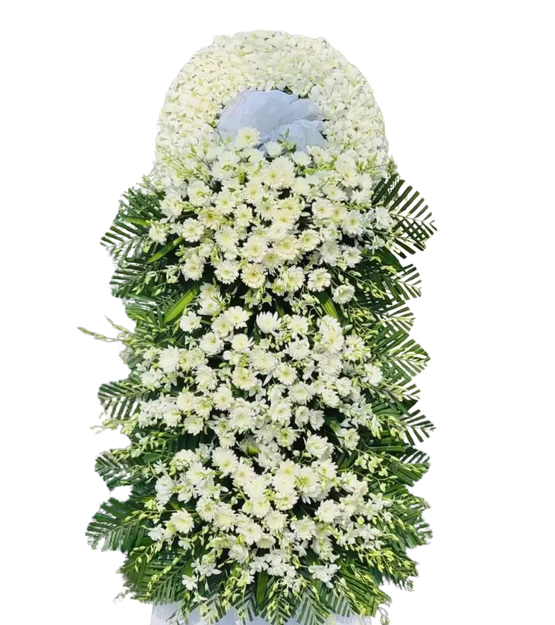 Kệ hoa tang lễ cúc trắng lan trắng dáng thác đổ