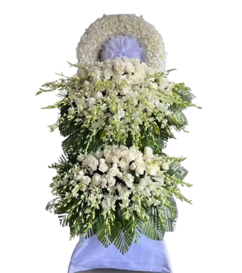 Kệ hoa tang lễ hồng trắng lan trắng hai tầng lớn