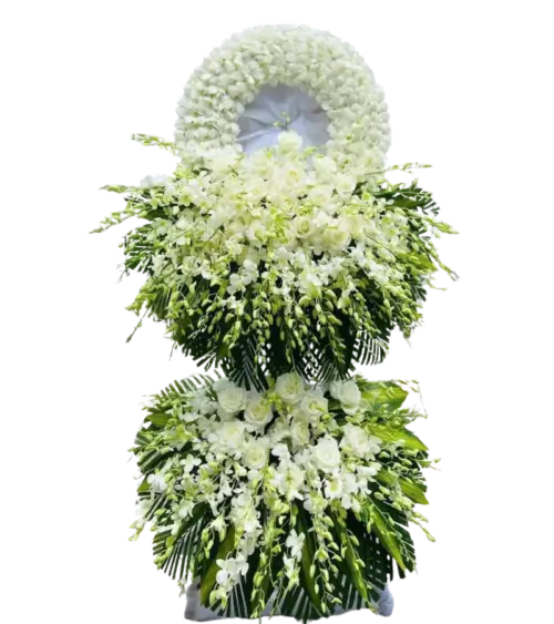 Kệ hoa tang lễ lan trắng hồng trắng hai tầng rực rỡ