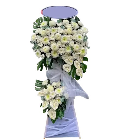 Kệ hoa tang lễ cúc trắng hoa hồng môn trắng hai tầng