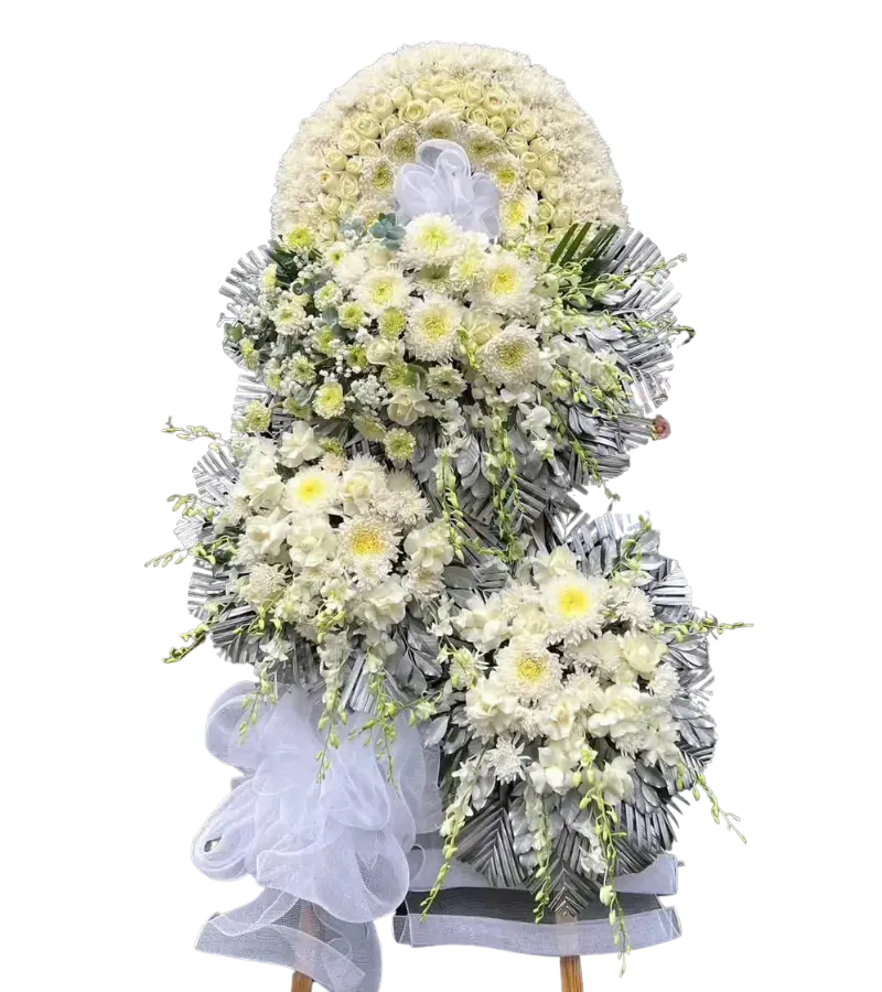 Kệ hoa tang lễ cúc trắng ba tầng lá bạc lớn