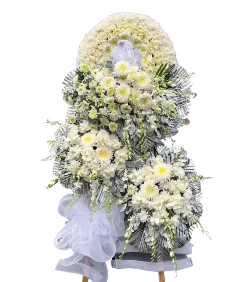 Kệ hoa tang lễ cúc trắng ba tầng lá bạc lớn
