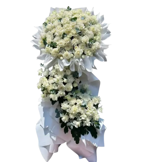 Kệ hoa hồng trắng cúc trắng ba tầng gói trắng