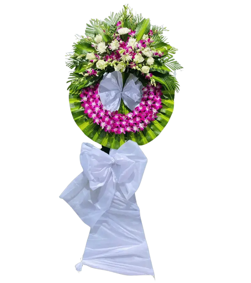 Vòng hoa chia buồn lan tím trắng
