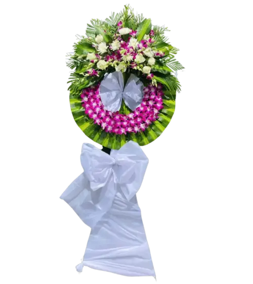 Vòng hoa chia buồn lan tím trắng