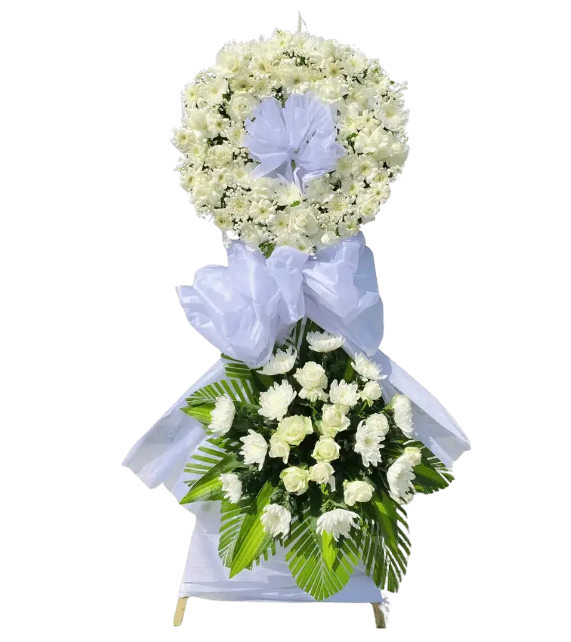 Kệ hoa chia buồn tone trắng thanh khiết