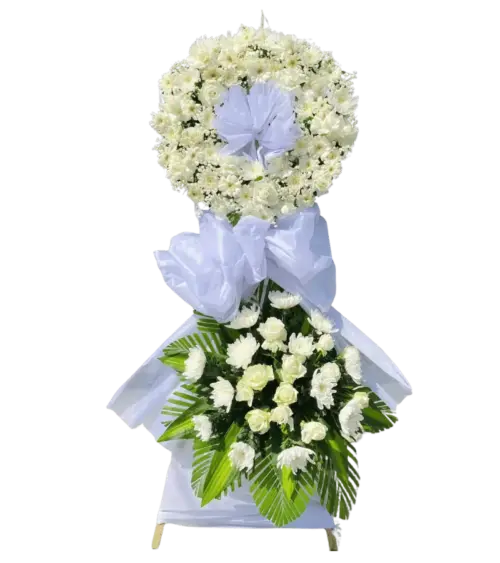 Kệ hoa chia buồn tone trắng thanh khiết