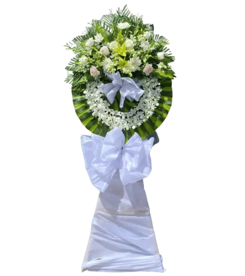 Vòng hoa chia buồn hồng phấn trắng