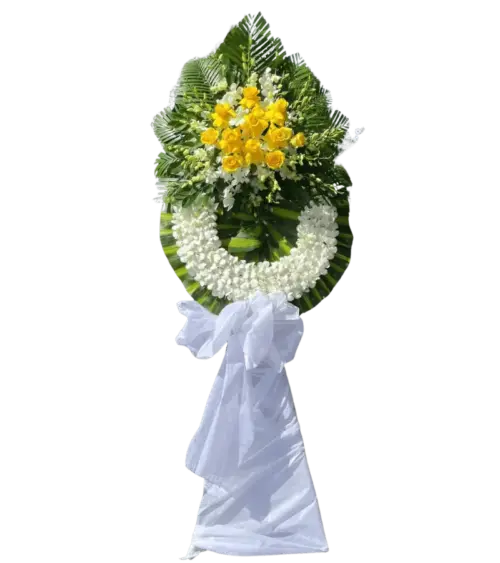 Vòng hoa chia buồn hồng vàng trắng