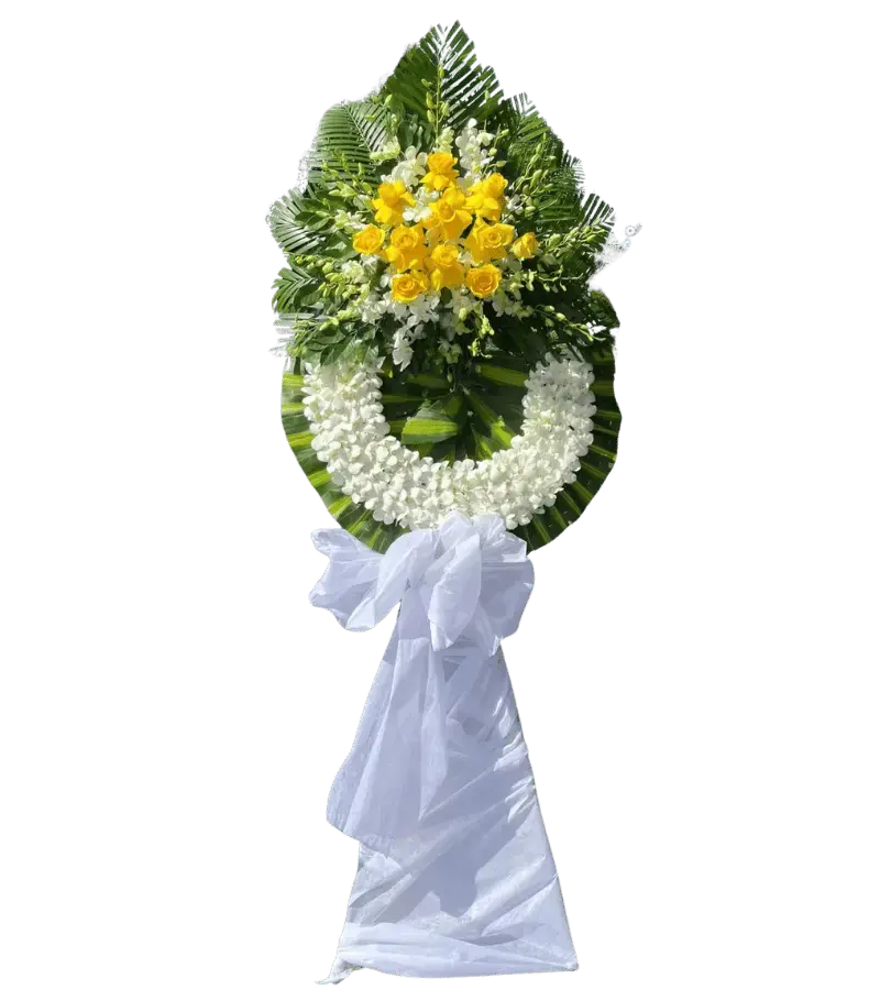 Vòng hoa chia buồn hồng vàng trắng