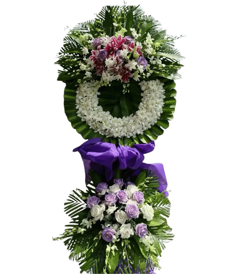 Vòng hoa chia buồn tím trắng hai tầng