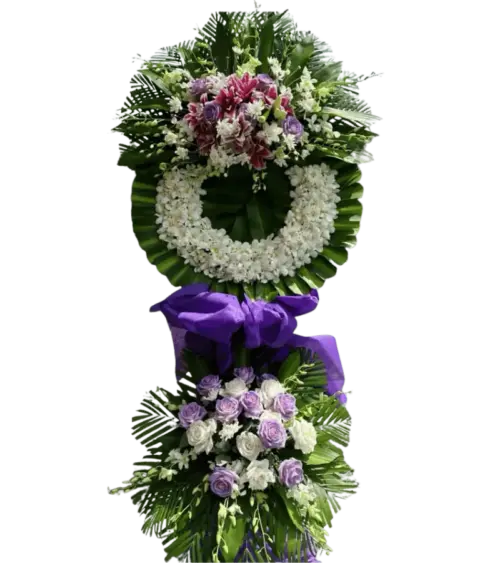 Vòng hoa chia buồn tím trắng hai tầng