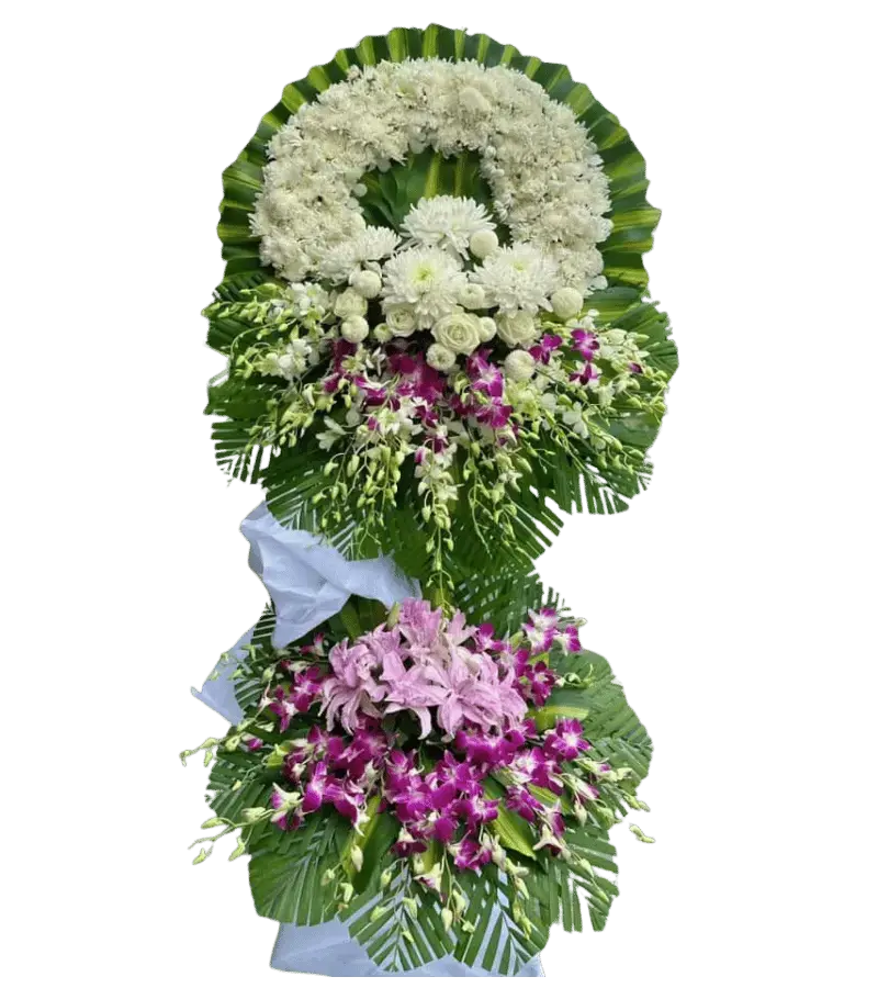 Vòng hoa chia buồn trắng tím hai tầng
