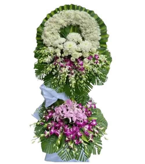 Vòng hoa chia buồn trắng tím hai tầng