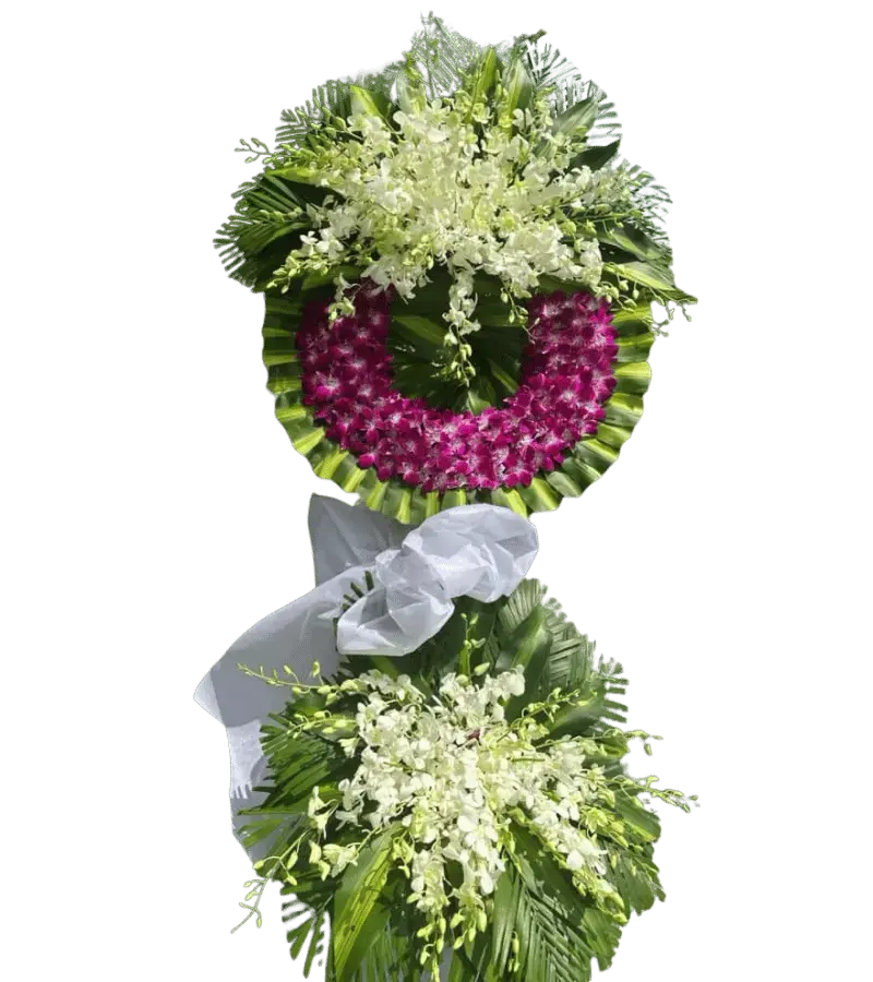 Vòng hoa chia buồn lan tím đậm hai tầng