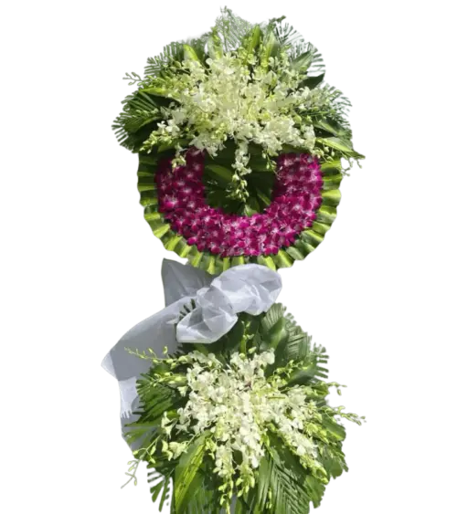 Vòng hoa chia buồn lan tím đậm hai tầng