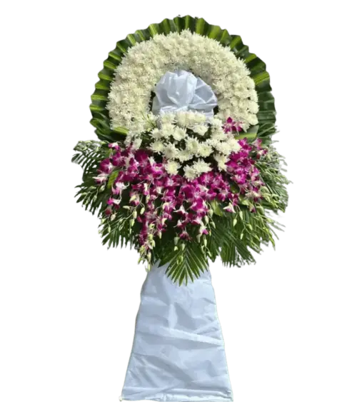 Kệ hoa chia buồn cúc trắng lan tím