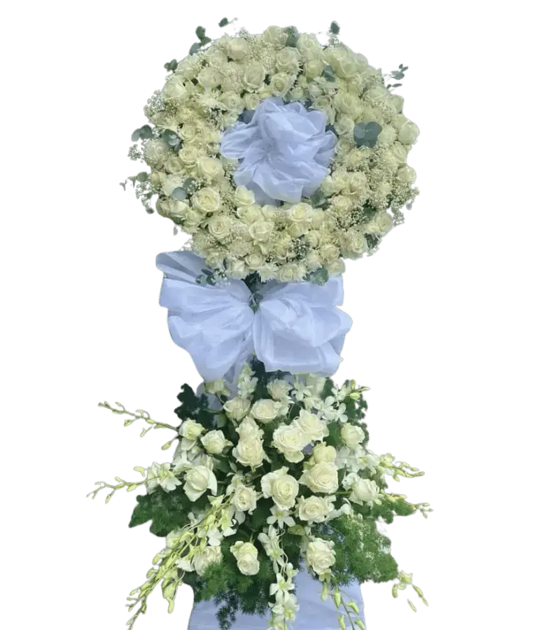 Vòng hoa chia buồn hồng trắng sang trọng