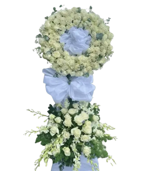 Vòng hoa chia buồn hồng trắng sang trọng