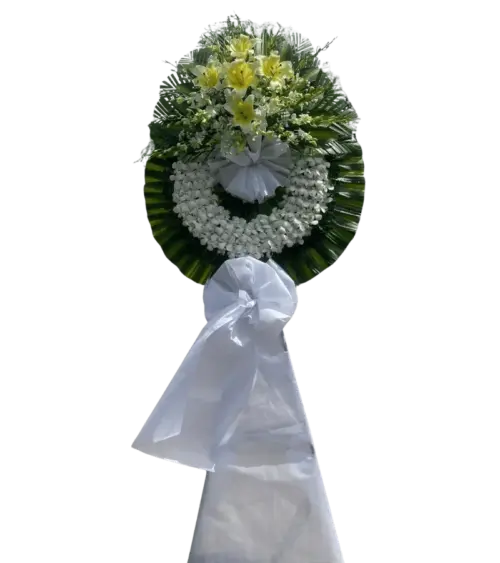 Vòng hoa chia buồn ly vàng lan trắng