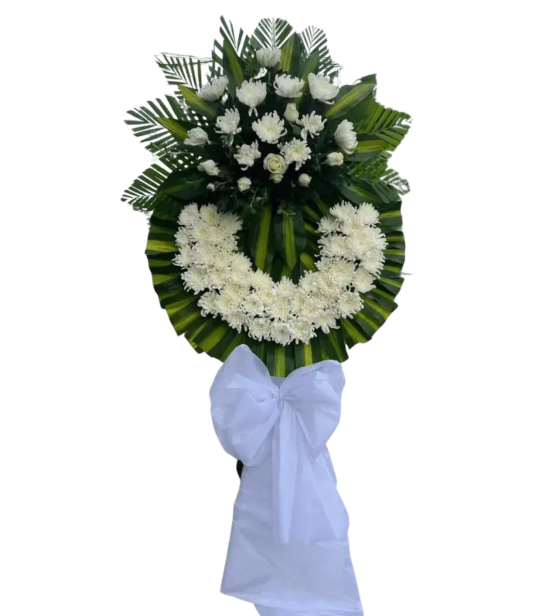 Vòng hoa chia buồn cúc trắng hồng trắng