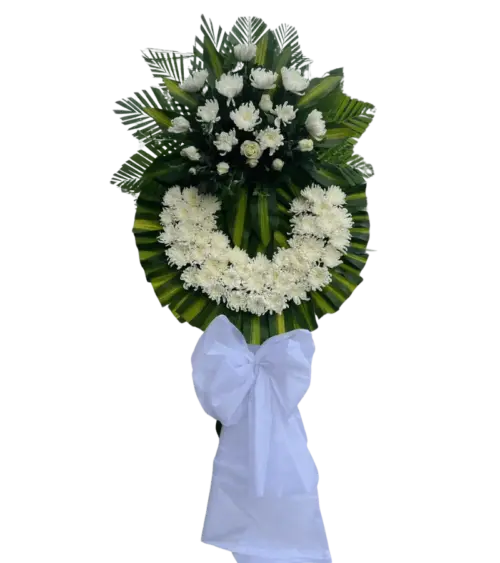 Vòng hoa chia buồn cúc trắng hồng trắng