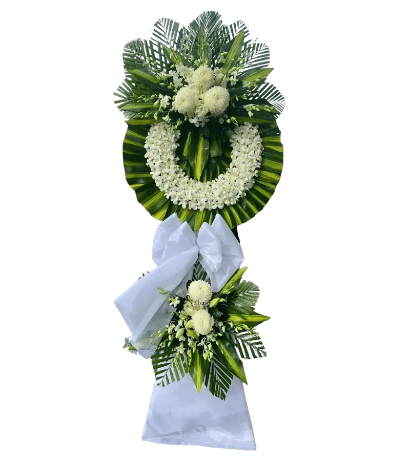 Vòng hoa chia buồn cúc trắng lan trắng nhỏ