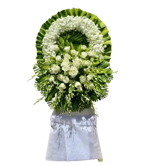 Vòng hoa chia buồn lan trắng hồng trắng số
