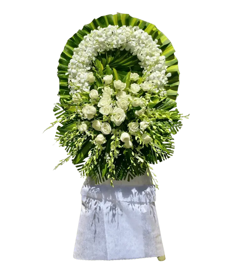 Vòng hoa chia buồn lan trắng hồng trắng số