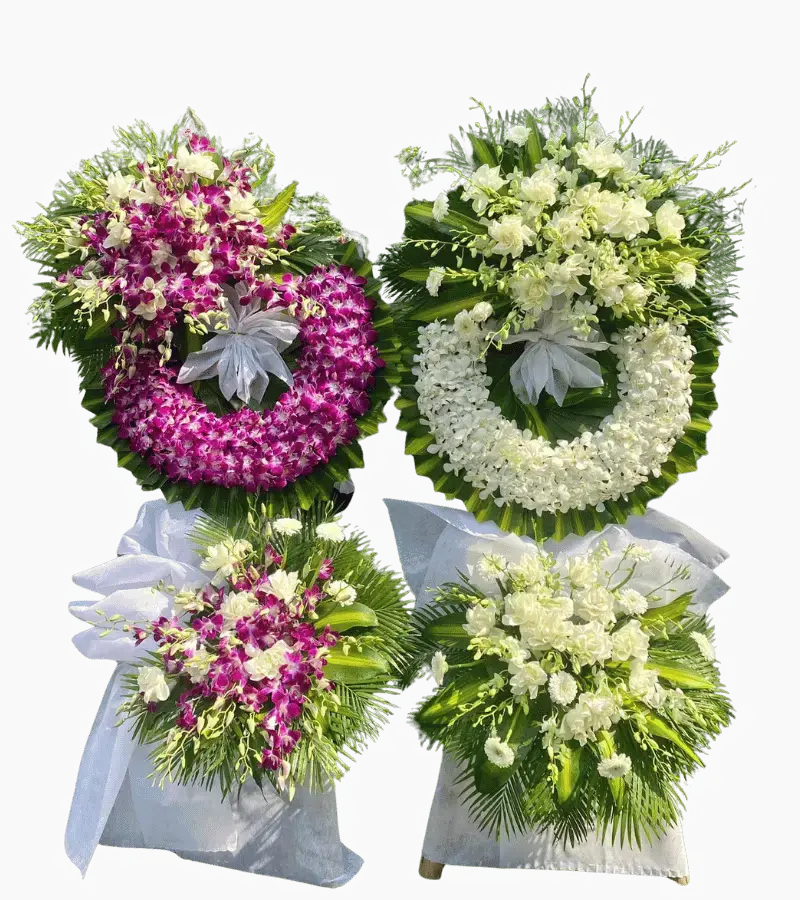 Cặp vòng hoa chia buồn tím trắng đôi