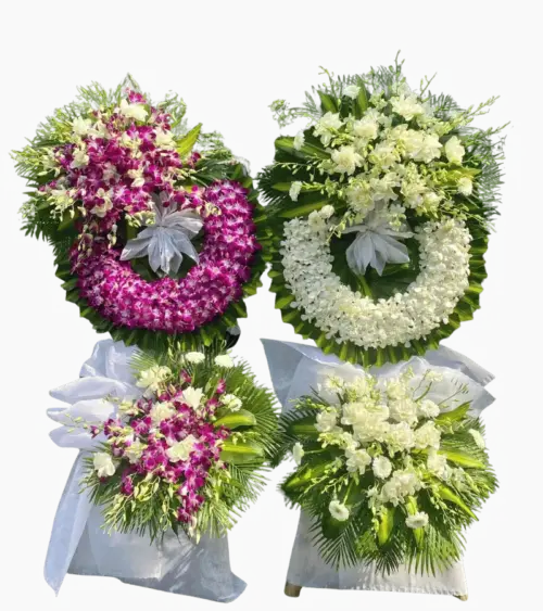 Cặp vòng hoa chia buồn tím trắng đôi