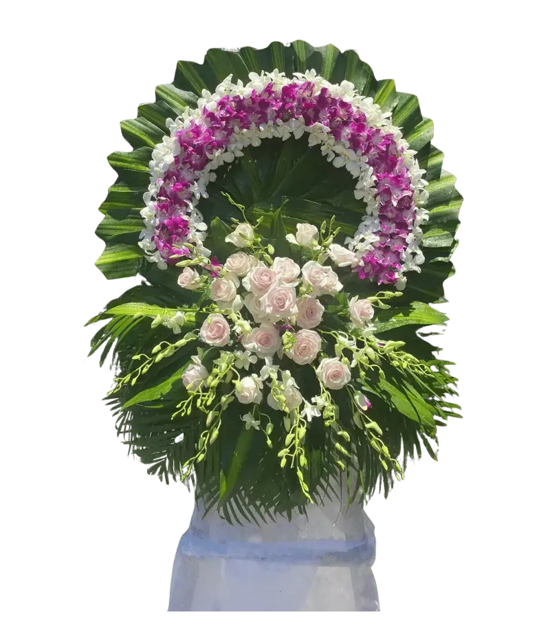 Vòng hoa chia buồn lan tím hồng phấn