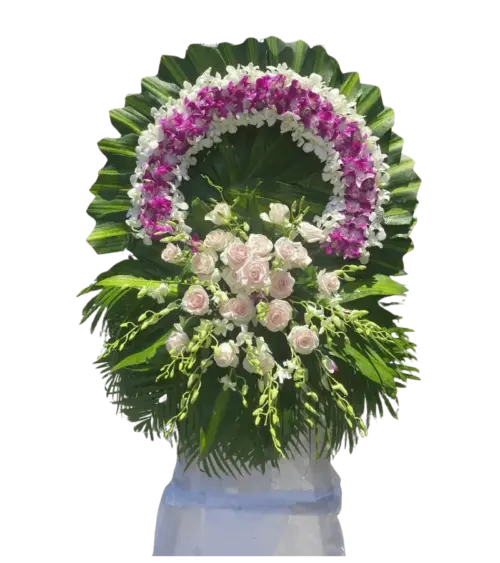 Vòng hoa chia buồn lan tím hồng phấn