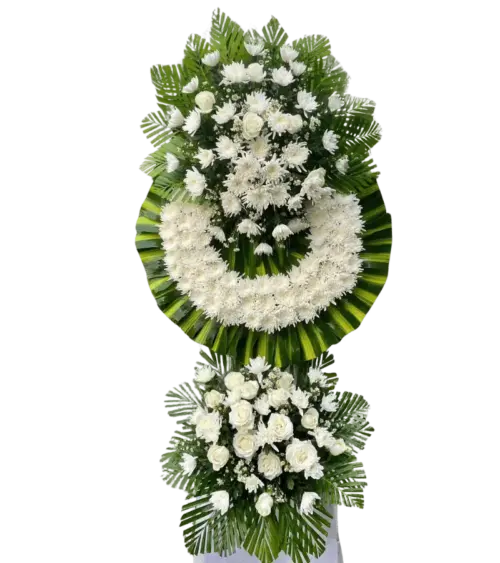 Vòng hoa chia buồn cúc trắng hồng trắng hai tầng