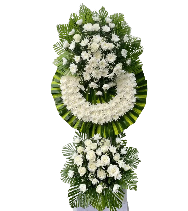 Vòng hoa chia buồn cúc trắng hồng trắng hai tầng