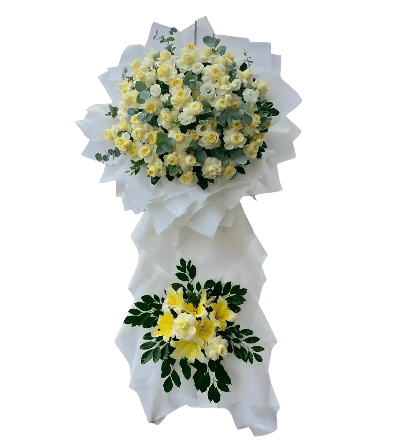 Bó hoa hồng vàng trắng chia buồn